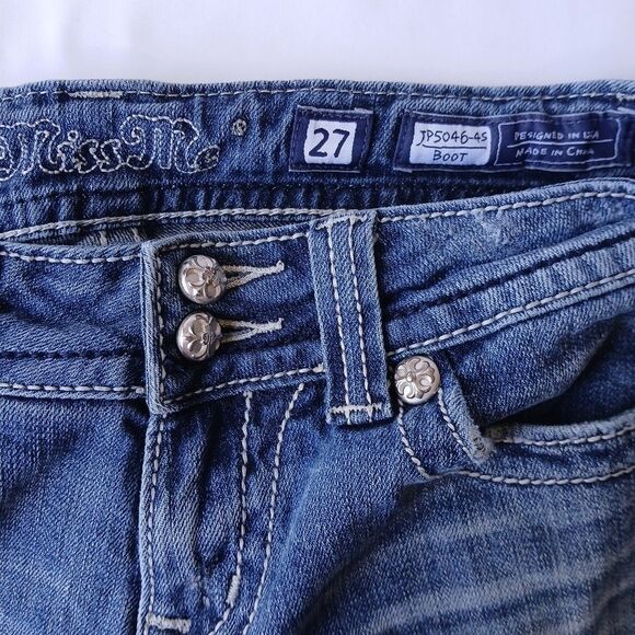 Miss Me Slim Boot Stretch Denim Jeans Embellish Cross Pockets Sz 27 VTG Y2K - Picture 4 of 8